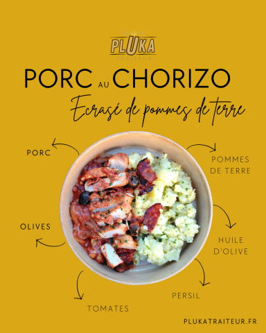 Porc au Chorizo, Ecrasé de pommes de terre à l'huile d'olive Porc au Chorizo, Ecrasé de pommes de terre à l'huile d'olive
